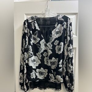 White House Black Market Blouse with pleated sheer sleeves